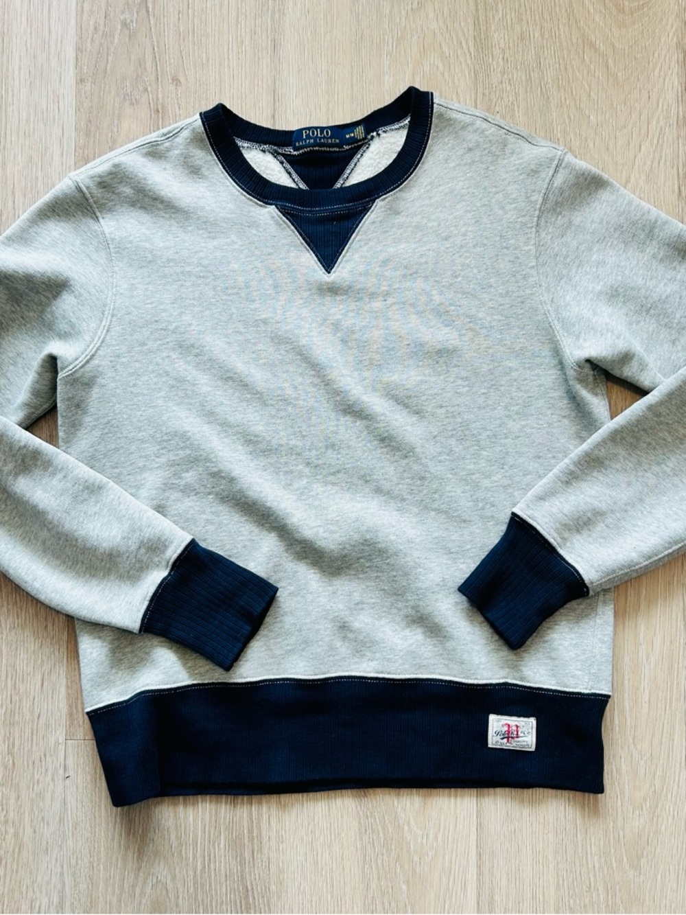 Polo Ralph Lauren Men's Light Gray Crewneck Sweatshirt with College Navy Trim